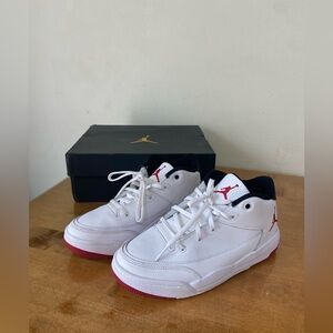 Air Jordan Kids Flight Origin 3 Mud Top White Leather Sneakers with Red Accents